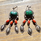 Green Royston Tq, Coral Earrings